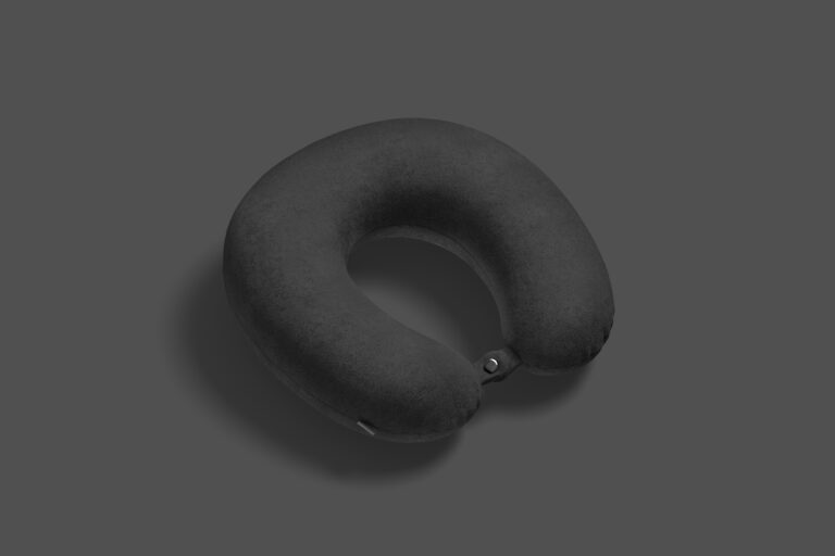 Blank black travel pillow mockup, dark background